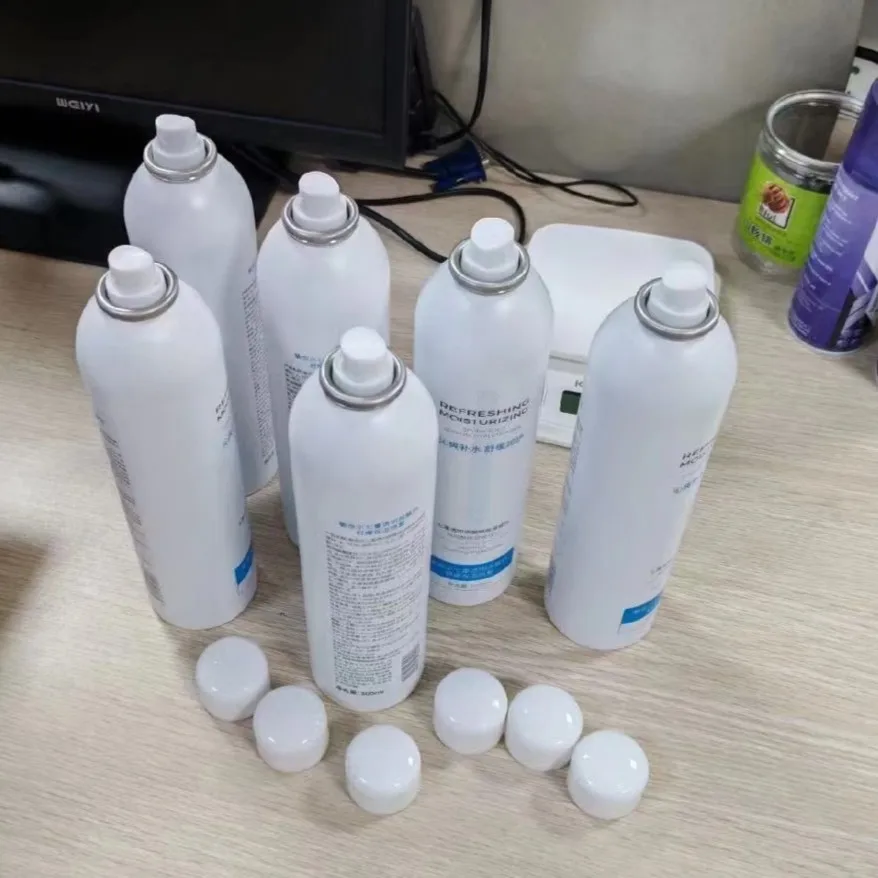 Empty bottle aerosol body and face care products aluminum can spray with accessories