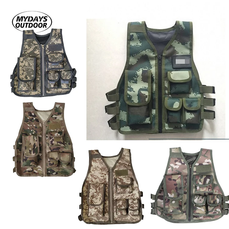 Mydays Outdoor Portable Multiple Pockets Equipment Training Protective Hunting Tactical Kid Carrier Vest with Adjustable Straps