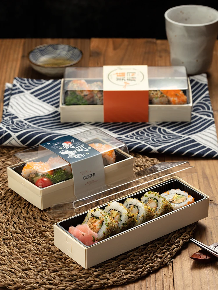 Custom Biodegradable Disposable Japanese Sushi Takeaway Togo Wooden Food Container Tray Packaging Box