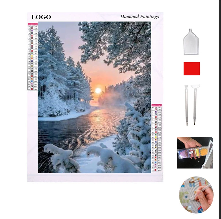 Custom home decoration wall art diamond painting winter lake scenery home decoration painting