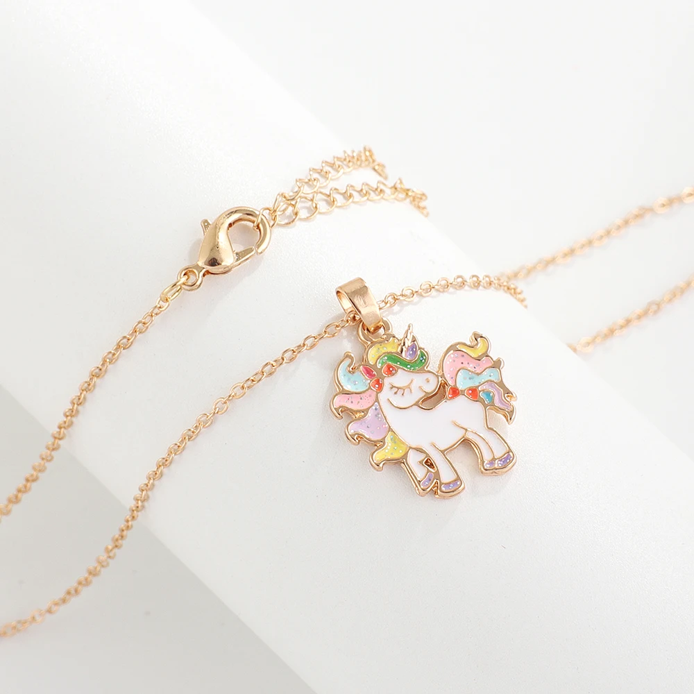  Fashion zinc alloy enameled cute unicorn cartoon kids costume jewelry
