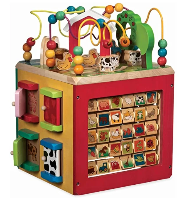 Wooden Activity Cube Discover Farm Animals Activity Center for Kids