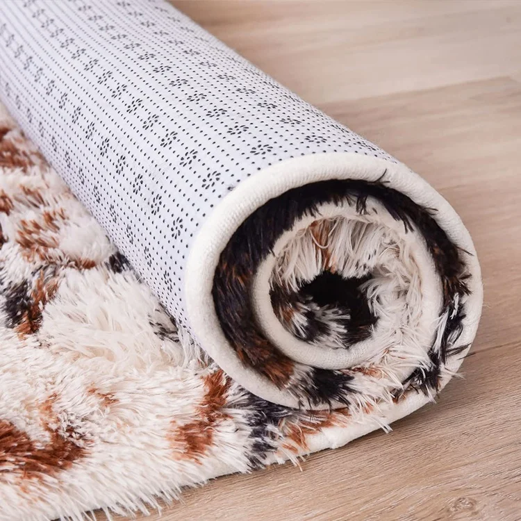 Factory price tie dye Cow brown Floor Plush Shaggy Polyester fluffy Home Non Slip Living Room Rug Carpets