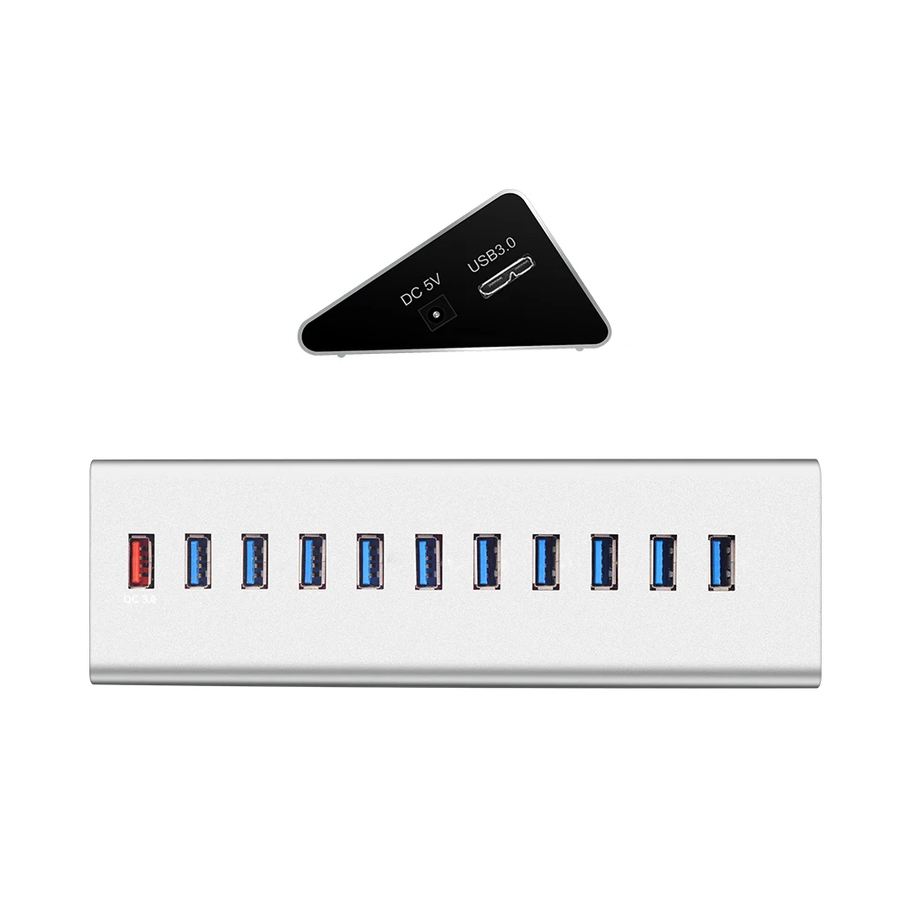 
5 in 1 aluminum usb hub QC 3.0 power deliver port usb 3.0 port high speed up to 5gbps usb 3.0 hub (Silver) 