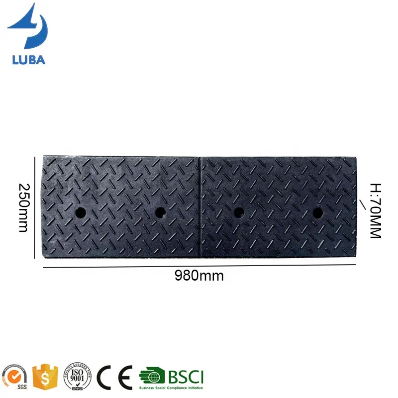 70mm Good Quality Rubber Driveway Curb Ramp Rolled Edge Ramp Rubber Kerb Ramp