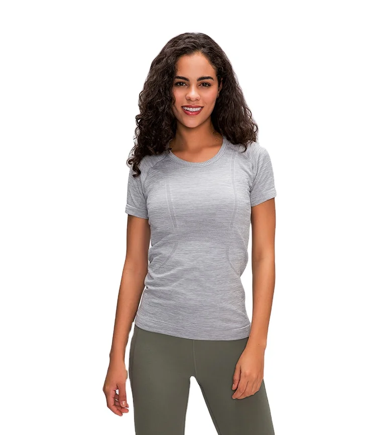 Custom Logo Cut off Women Yoga Top Equestrian Clothing Seamless Gym Workout Sports T Shirt For Women