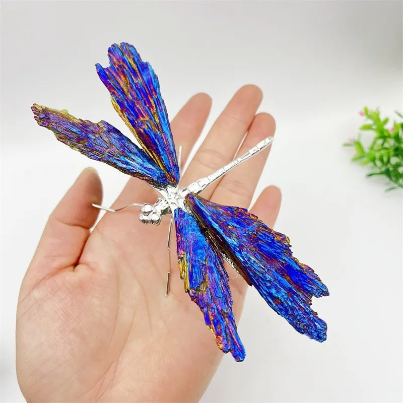 Wholesale natural Aura Kyanite Dragonfly Titanium Spiritual Balances Chakras Crystal Healing Dragonfly For Home Decor