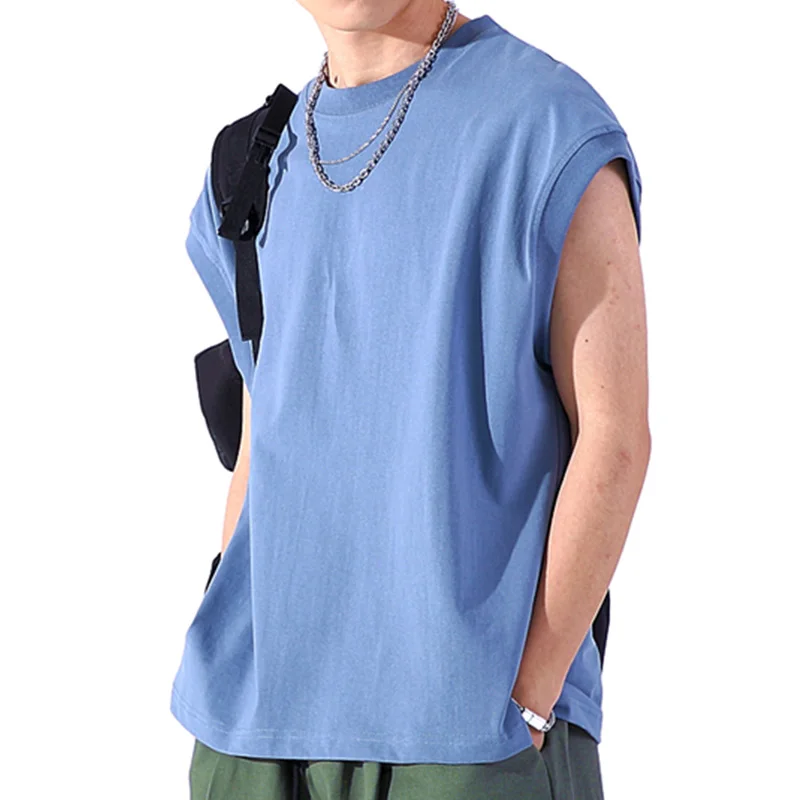 Heavy Crewneck Plan Men T Shirt High Quality Plain Custom Printing 230 Gsm Cotton Oversized Men Sleeveless T-Shirt Hip Hop