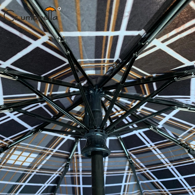 YS-3152 Windproof High Quality Travel Wholesale Custom Print 3 Fold Umbrella Plastic Handle Automatic 3 Folding Travel Umbrella