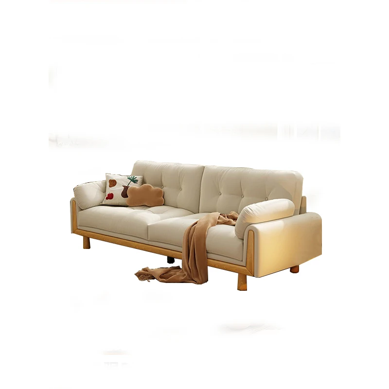 Nordic solid wood cloth art small apartment living room Japanese log wind can be dismantled and washed corduroy sofa