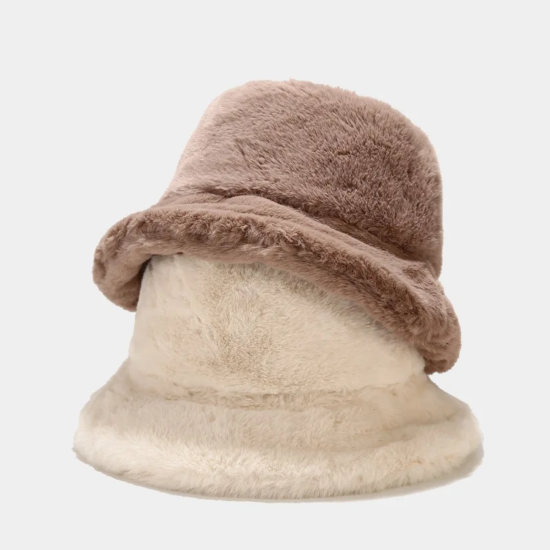 Wholesale Vintage Winter Women Mink Fur Caps Basin Bowler Bucket Hats
