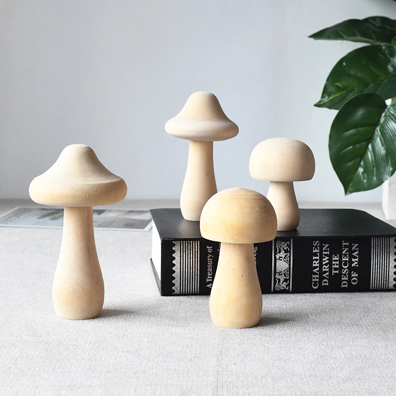 Log Wooden White Embryo Mushroom DIY Handicraft Blank Unpainted Handmade for Girls Gift