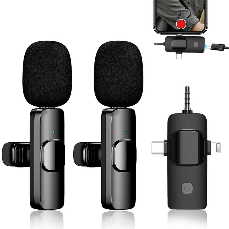 K15 3 in 1 portable wireless lavalier microphone for Mobile live streaming, outdoor shooting, short video recording