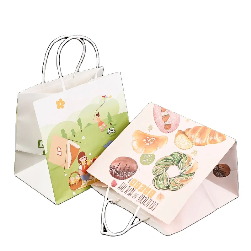 custom gift luxury paper shopping bags packaging  take away food doughnut cake packaging bag with handles