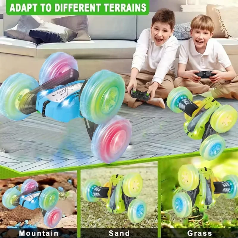 360 Rotation RC Stunt Car with LED Lights 2.4G Remote Control Off Road Toy Vehicle for Sand Grass and Indoor Play Durable Build