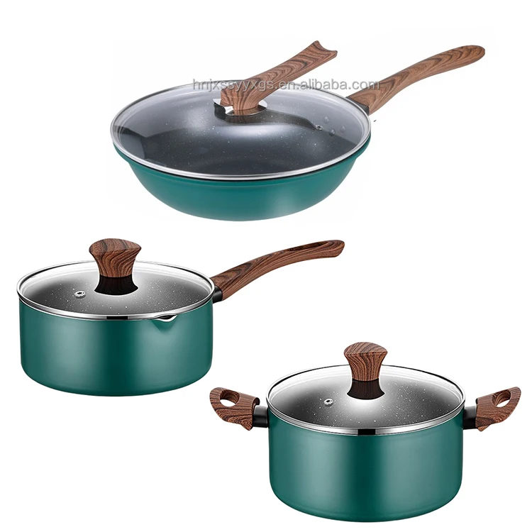 High Quality Die Cast Aluminum Cookware Maifan Stone  Non Stick Pan Set For Kitchen Ware Cooking Pot
