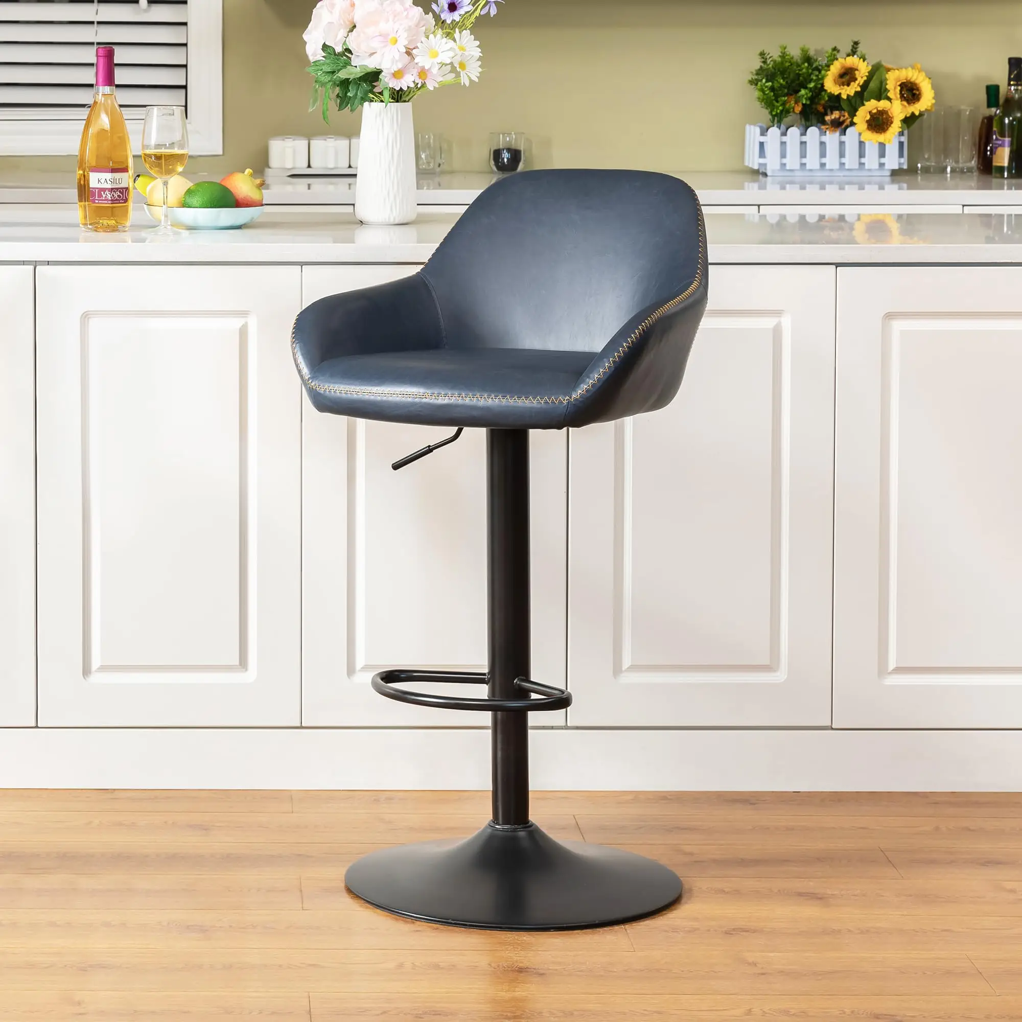 Fast shipping navy blue colorful contemporary adjustable height bar stool swivel chair kitchen restaurunt rustic bar stools
