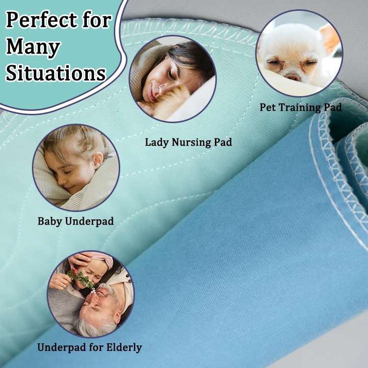 Organic Cotton Reusable Pads Incontinence Reusable Absorbent Bed Pad for Incontinence Washable Absorbent Hospital Mattress