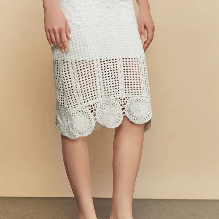 2022 factory custom temperament casual ladies dress white midi women crochet dress