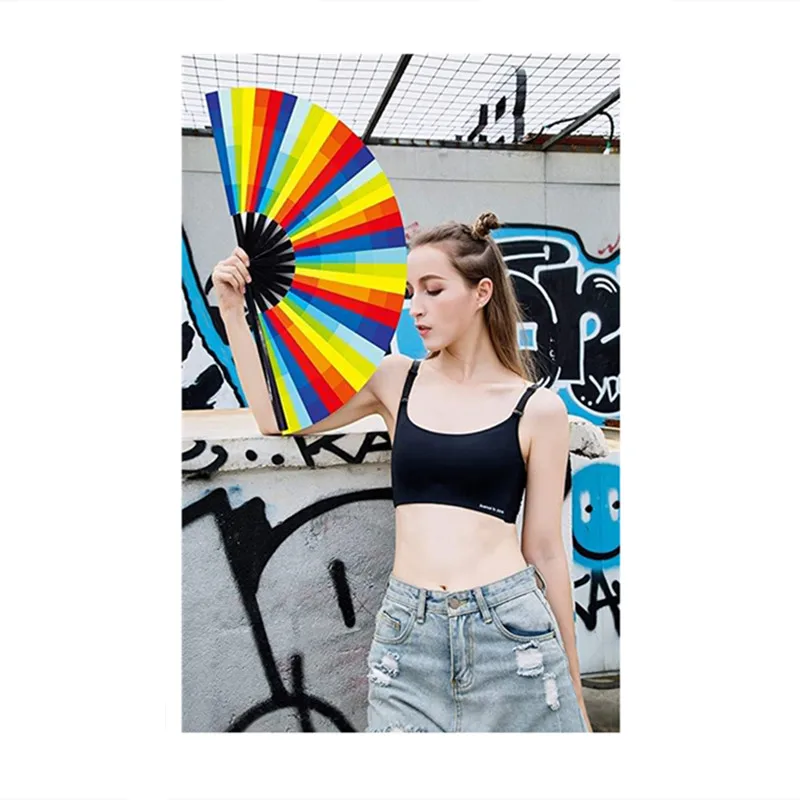 
Rainbow Hand Held Folding Fan Vintage Style Rainbow Fans For Birthday Graduation Holiday Decoration 