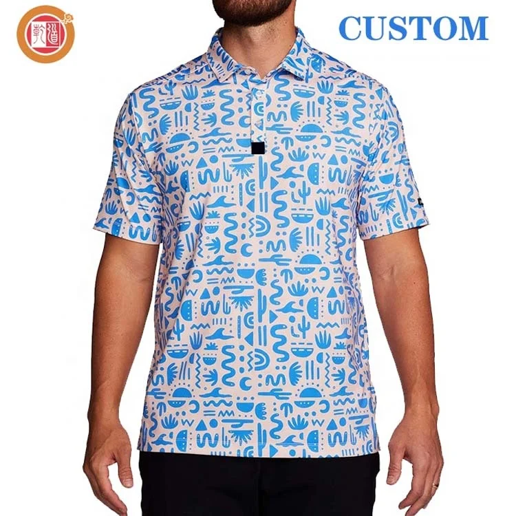 Wholesale golf clothes custom logo 88% polyester 12% spandex new design sublimation patterns men quick dry golf polo shirt