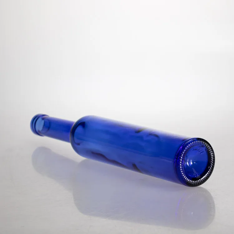 Unique  Long Neck Blue Wine Glass Bottle 380ml  Ice Wine Bottle For Beverage