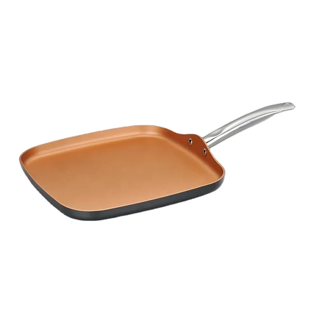 High quality 30 cm griddle pressed aluminum non-stick ceramic coating square grill pan with handle