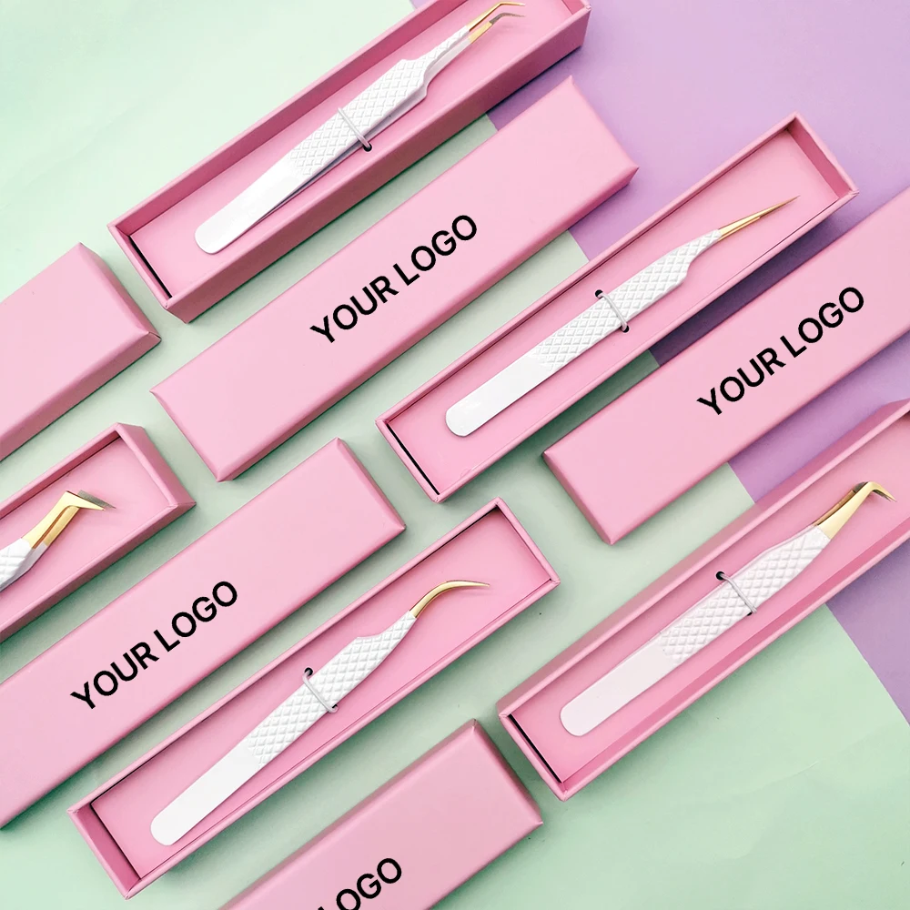Private Label Volume Tweezers Custom Lash Extension Strong Isolation Tweezers With Custom Box Fiber Tip Eyelash Tweezers