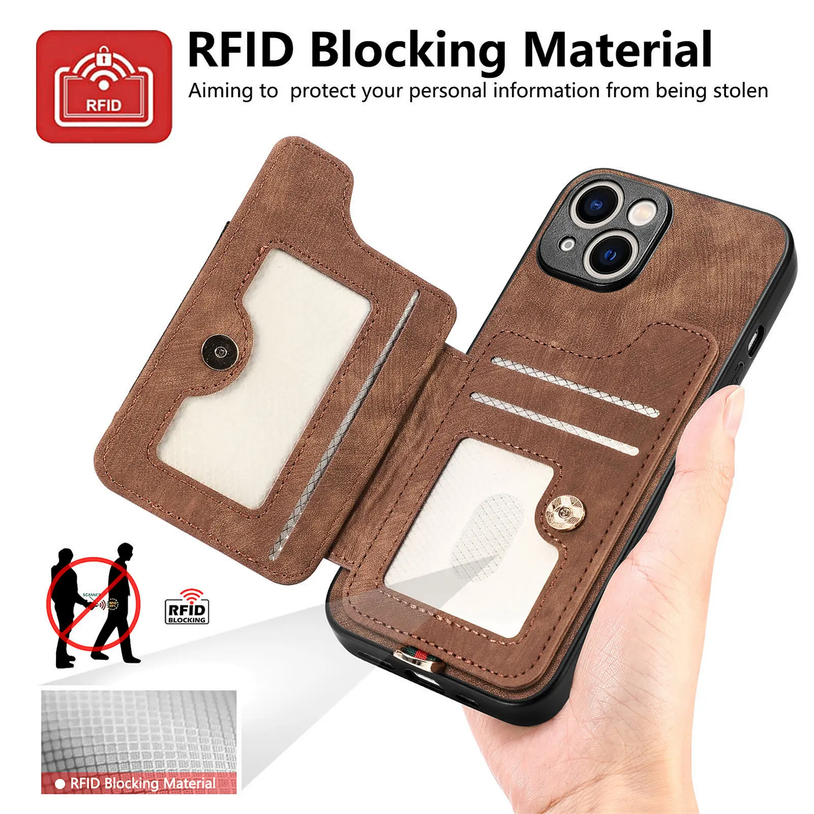 RFID anti-theft brush ring buckle lanyard card holder Multi-function mobile phone stand leather case model is optional
