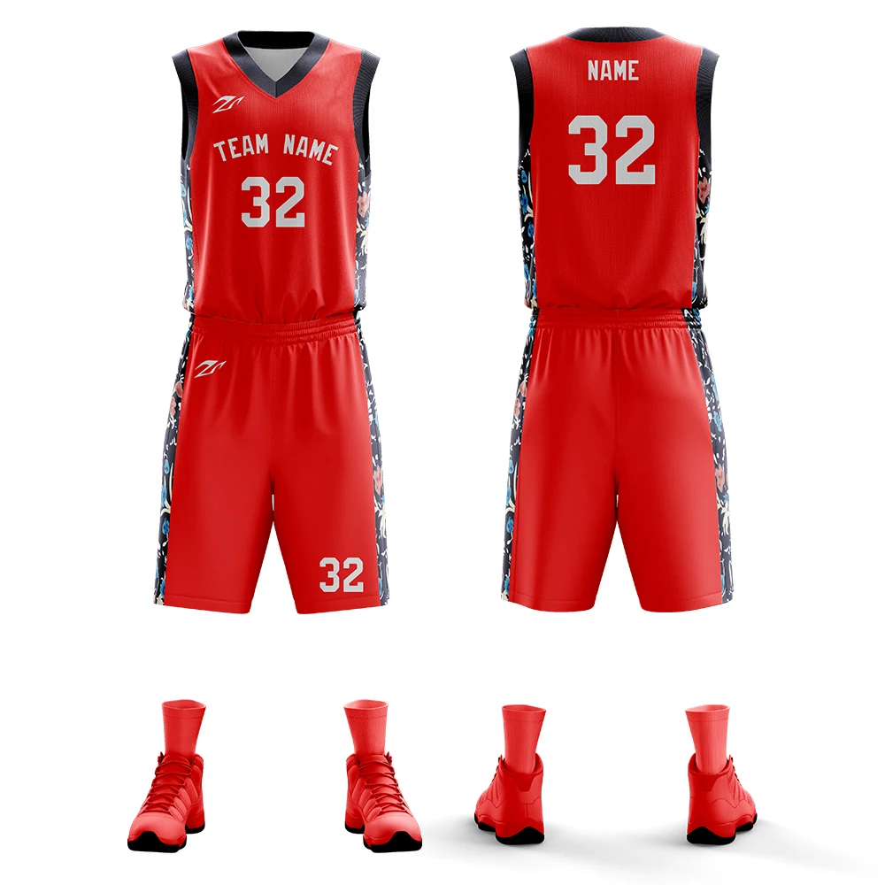 New style polyester sublimation logo basketball  uniform custom design black and red basketball jersey