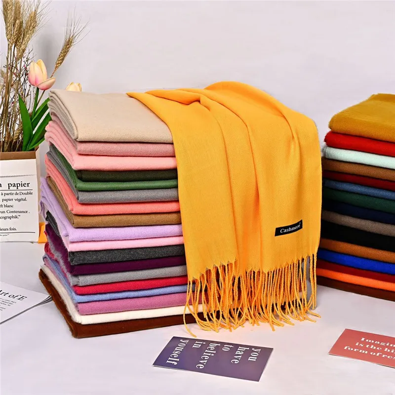 Large Soft Cashmere Silky Pashmina Solid Shawl Wrap Scarf for Women