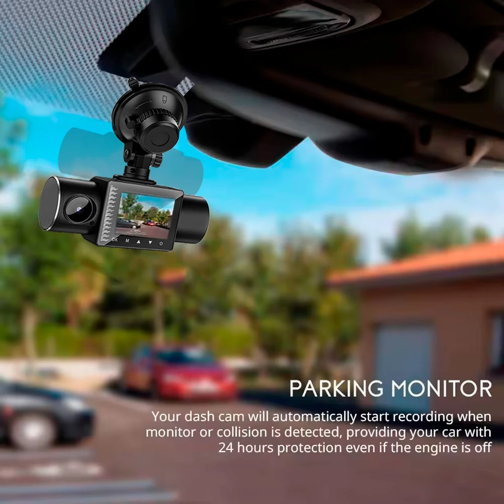 Dash Cam Front Rear Cabin Car Camera 1080P Full HD 3 Ways Camera IPS Screen Car Driving Recorder Video with WDR Night Vision