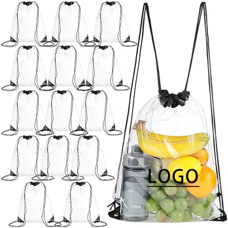 Custom Printing Logo Transparent Plastic Clear Drawstring Bag Waterproof PVC Drawstring Backpack for Stadiums Sporting Events