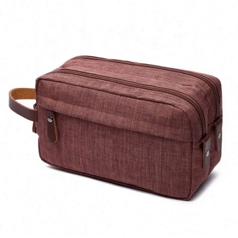 Wholesale Adult Mens green Canvas Cosmetic Toiletry Bag Custom Washed Canvas Travel Toilet Bag For Men