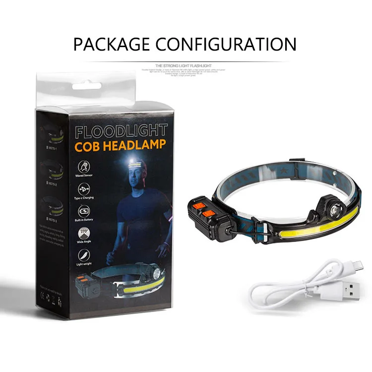 Double Adjustable  230 LED Headlight Super Bright Waterproof USB Rechargeable Head Lamp COB Motion Sensor Light Band Headlamp