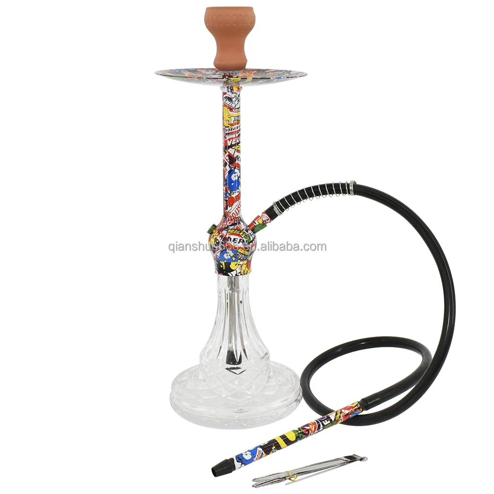 New design wholesale smoking taller cheap aluminum hookah shisha whole set glass hookah chicha with colorful patterns hookah