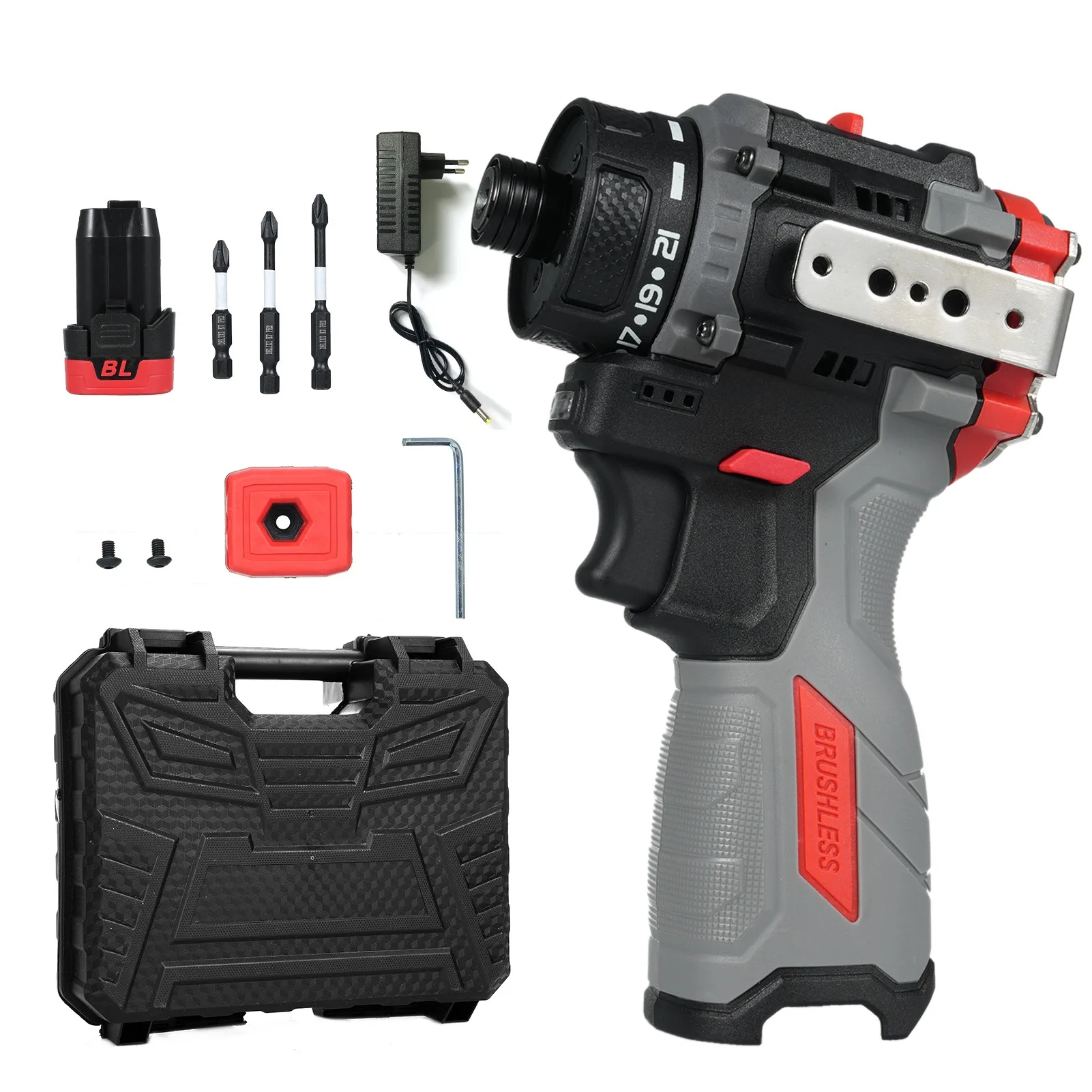 16.8V Brushless Power Screwdriver + Hammer 45Nm 1600RPM Lithium Screwdriver Tool Kit Electric Screw Driver for Wood PVC 1Battery