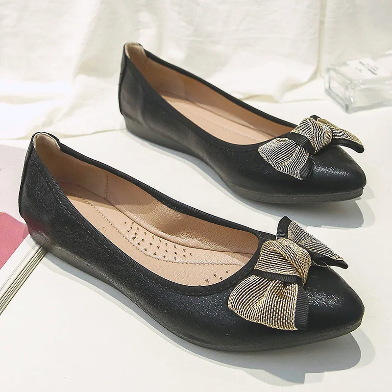 Size 31-45 fashionable comfortable ladies bow flat shoes durable and wear-resistant leather women shoes