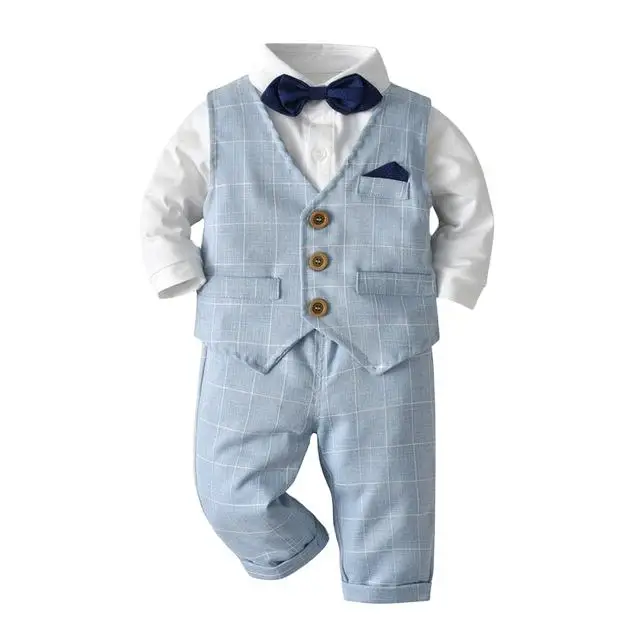 wholesale  Gentleman Bow Tie Suit Baby Infant Clothing Single Breasted Formal Wedding Wear Children Cloth Baby Boy Suit Set