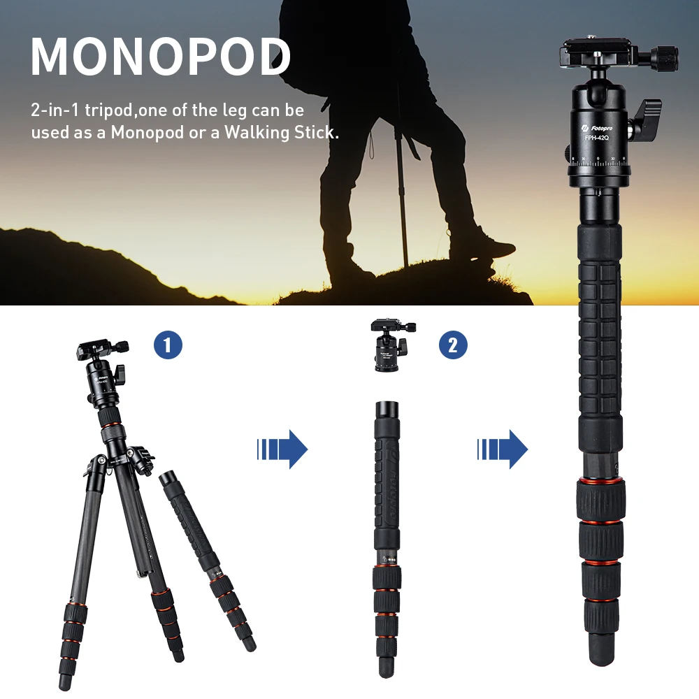 Fotopro new reversal compact professional outdoor sport camera carbon fiber tripod