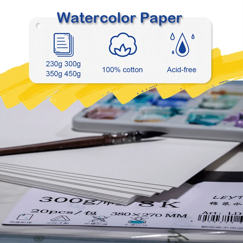 Aquarelle Paper 300g Pure Cotton LD3856 Made In China Hot Press Paper Texture 20 Sheets Pack Painting Paper