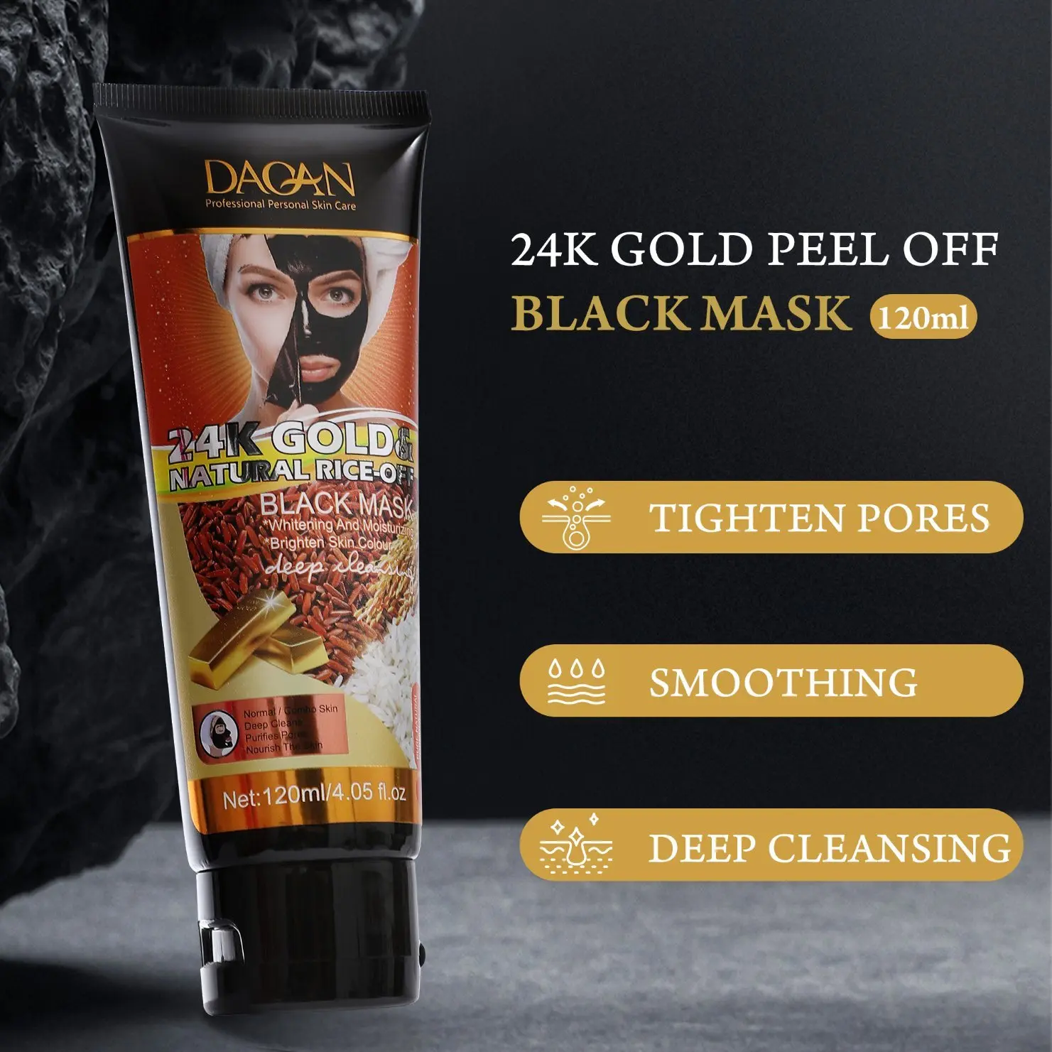 Daqan Ready Store Hot Sell Wholesale 24K Gold & Rice Moisturizing Anti-Aging Acne Face Mask Firming Peel off Mask