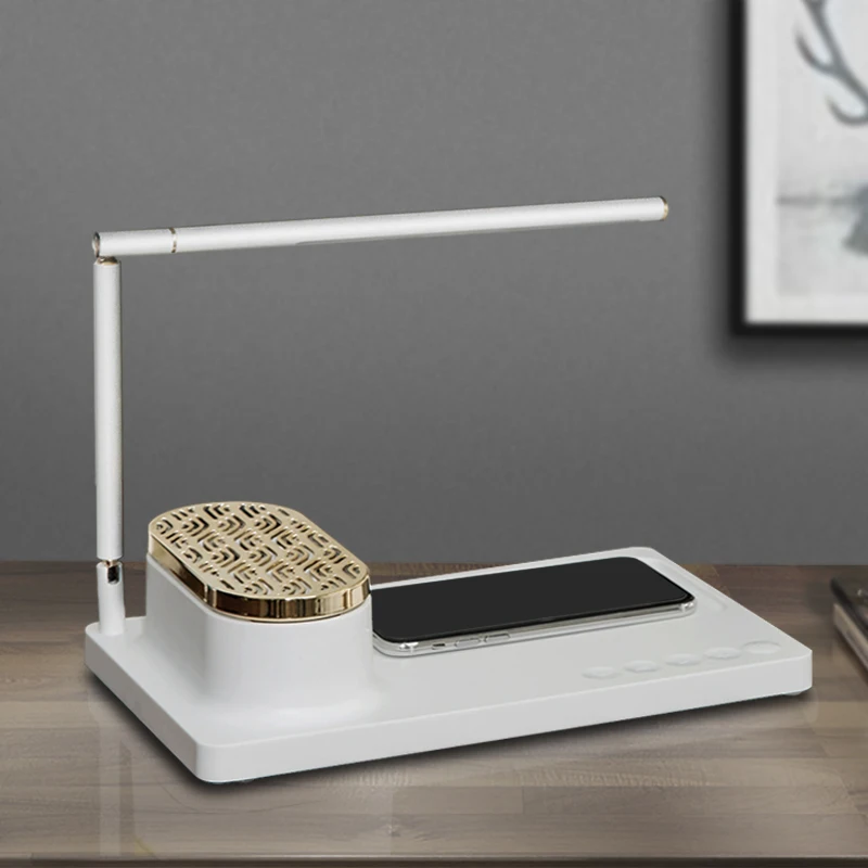 Shopify Hot Sale Product 2021 Modern Simple Design Table Lamp with Blue Tooth Speaker Wireless Charger and Digital Clock