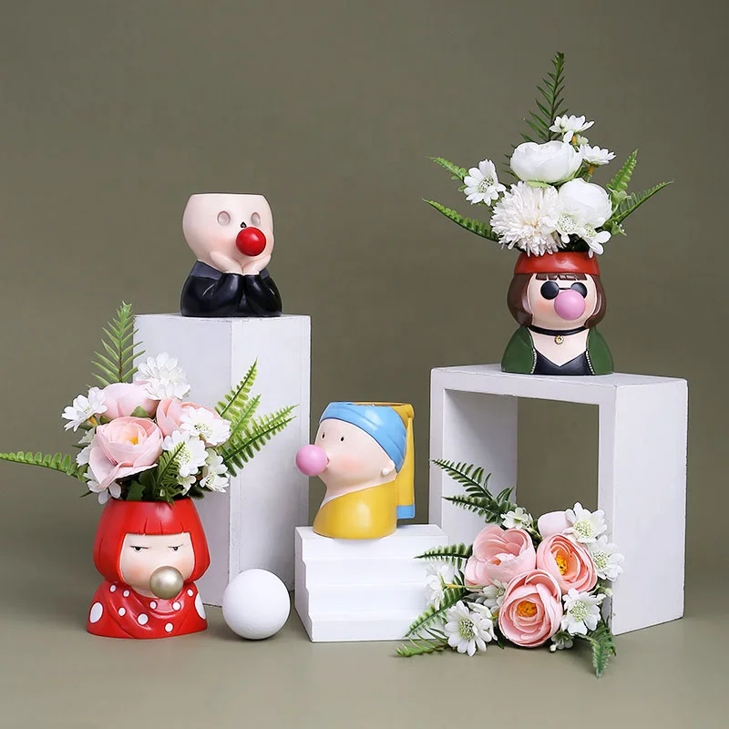 
Amazon Hot Sale Flower Pot Vendor Resin Cute Girls Boys Bubble Gum Cactus Window Box Plants Pots Small Succulent Planter Decor 