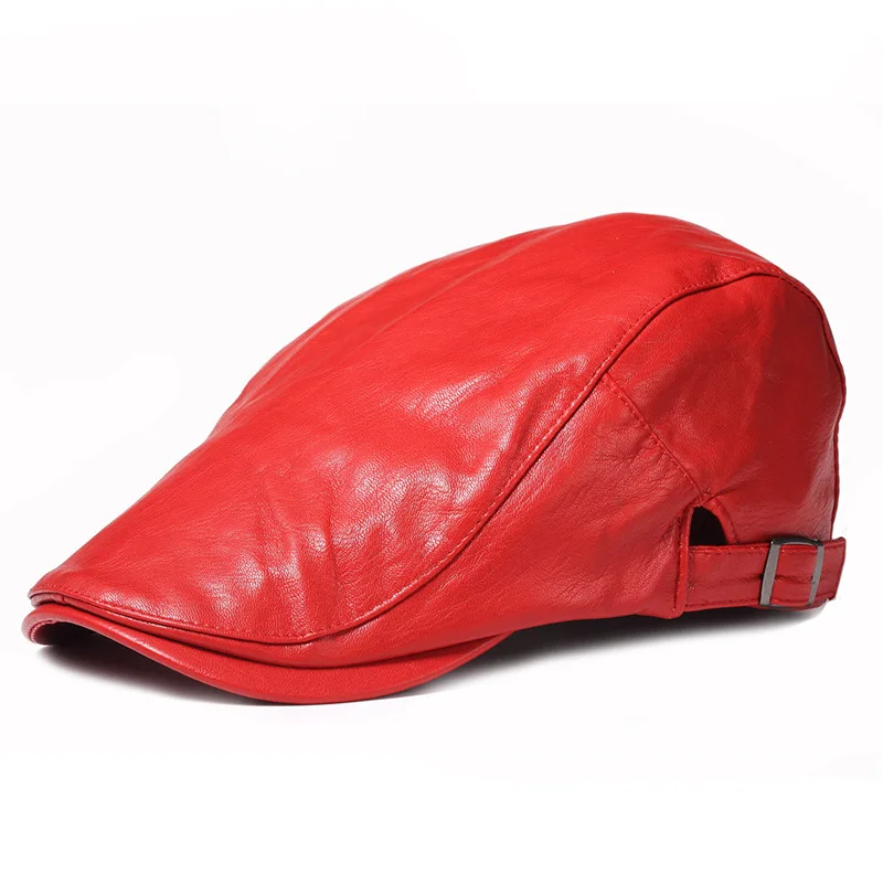 Fashion retro winter red leather baker boy cap wholesale custom beret hats newsboy caps for women