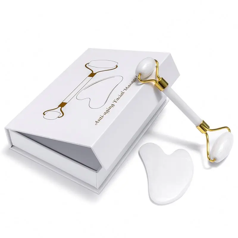 Face slimming white jade roller 100% natural jade stone double head facial massage quartz face roller