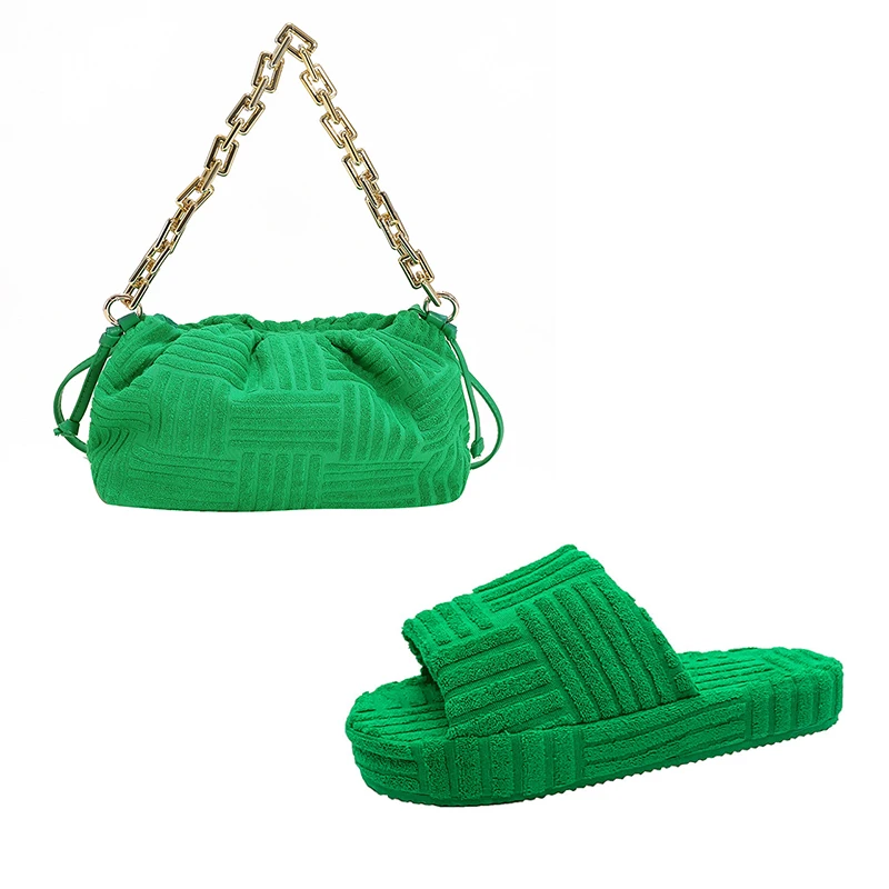 Handbags For Women Luxury Women Hand Purse And Handbag Thick Chain Towel Purses And Sandals Sets Flat Sandals Bag