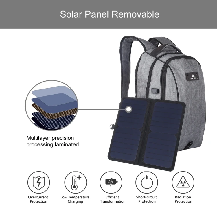 High Quality HAWEEL 14W Foldable Removable Solar Power Outdoor Portable Canvas Dual Shoulders Laptop Backpack Outdoor Backpack