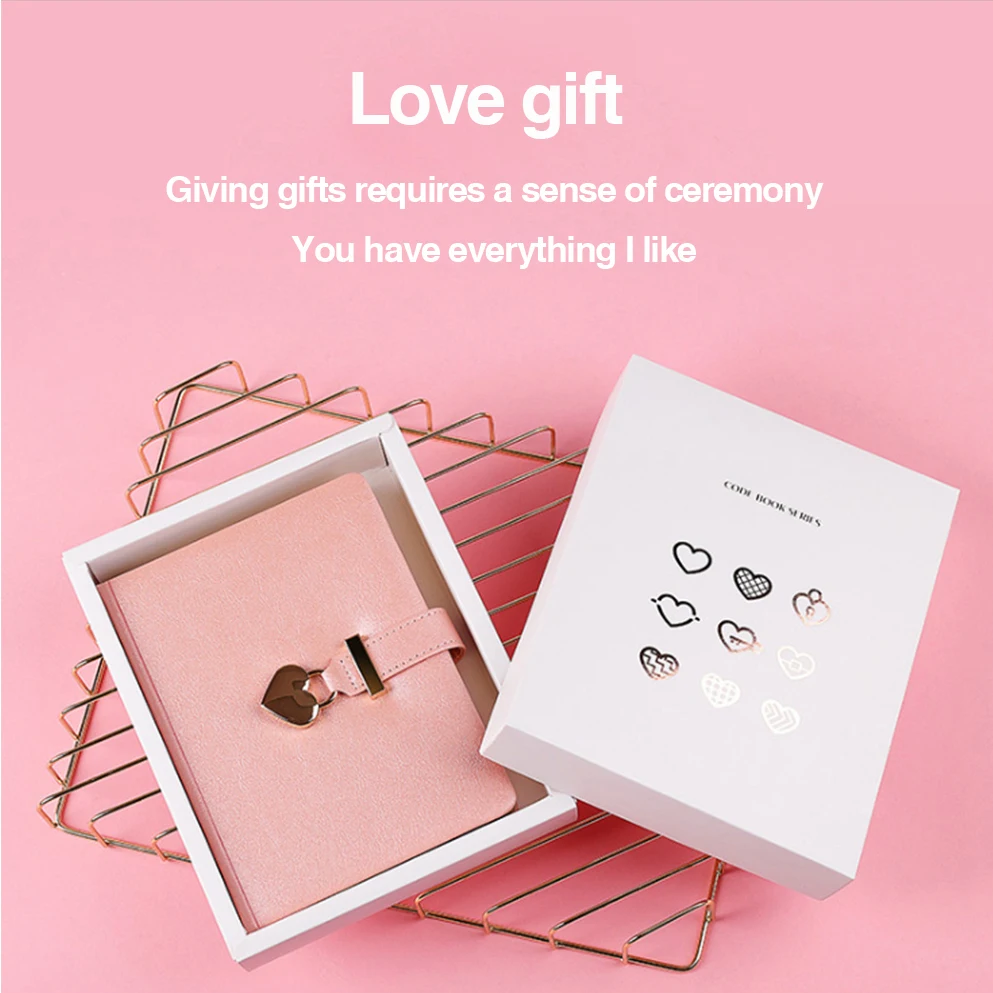 Shenzhen Supplier Custom Cute Notebook For Girls As Gifts Pink Pu Cover Notebook With Love Lovely Lock And Edge jet gold ink