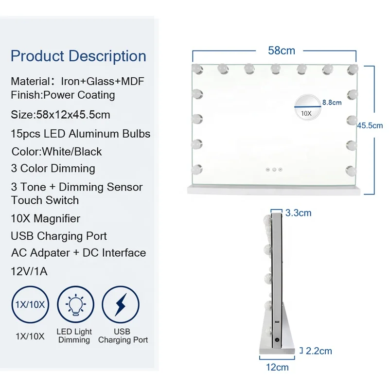 B Full Length Vanity Table With Makeup Hollywood Mirror Led Light Bulbs Dressing Table Large Light Vanity Makeup